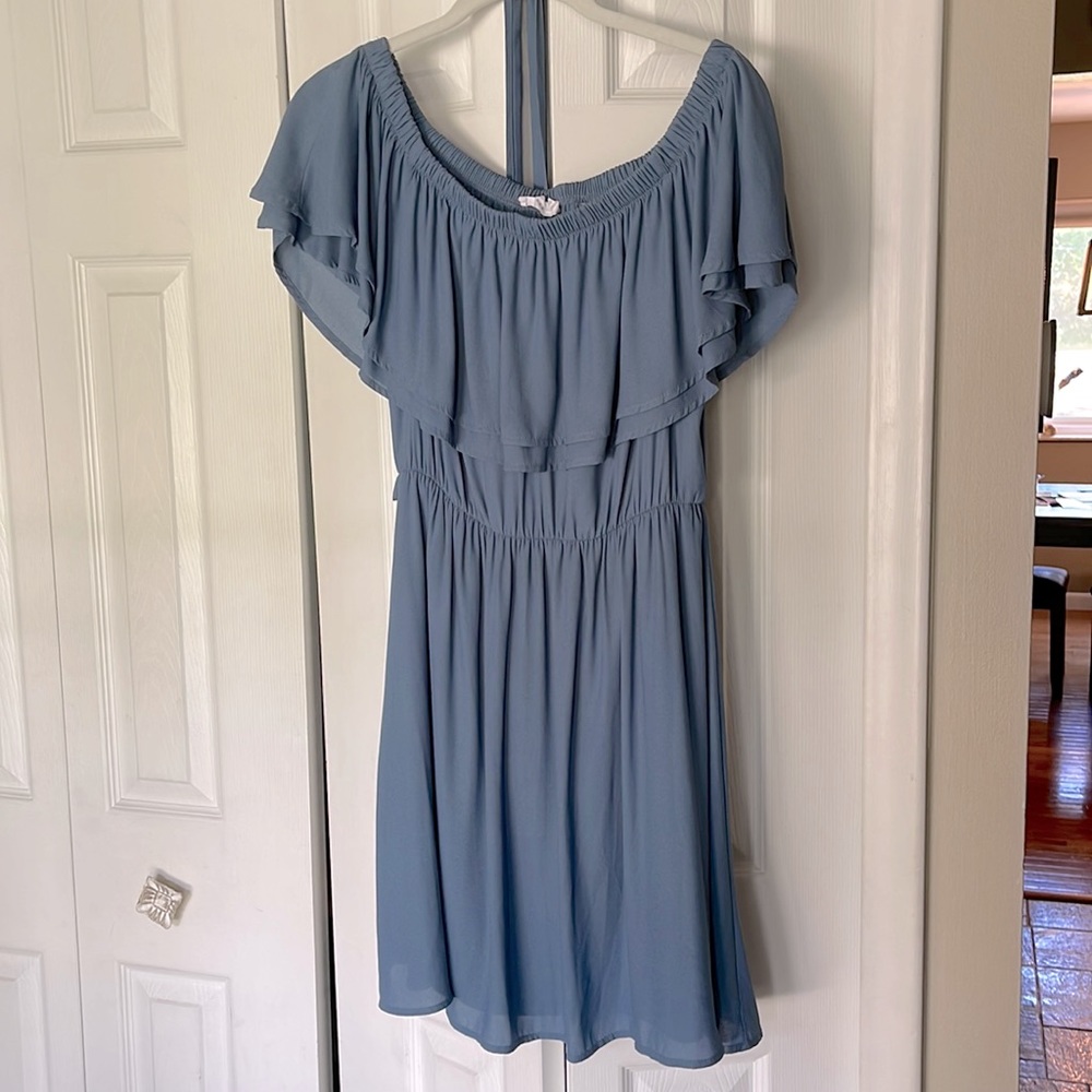 LUSH Womens Blue Off the Shoulder Dress - Belted - Medium
